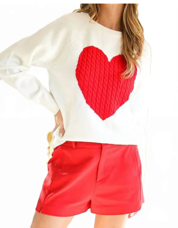 Heart Design Cable Detail Knitted Sweater