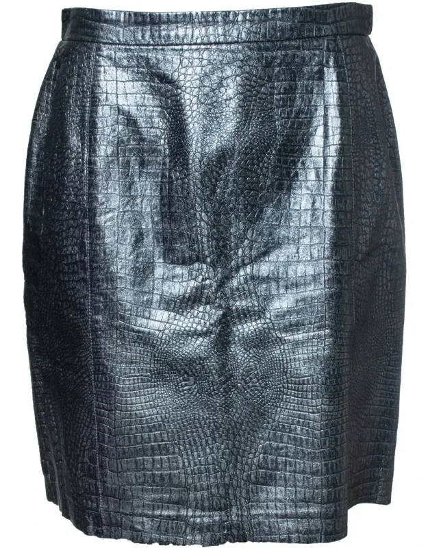 Croc Embossed Metallic Leather Skirt