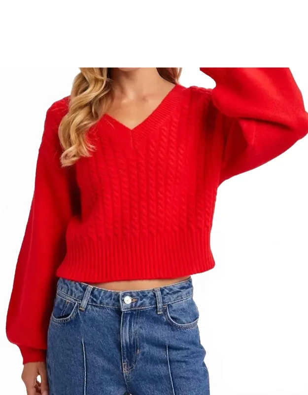 Cropped V-neck Cable Knit Sweater