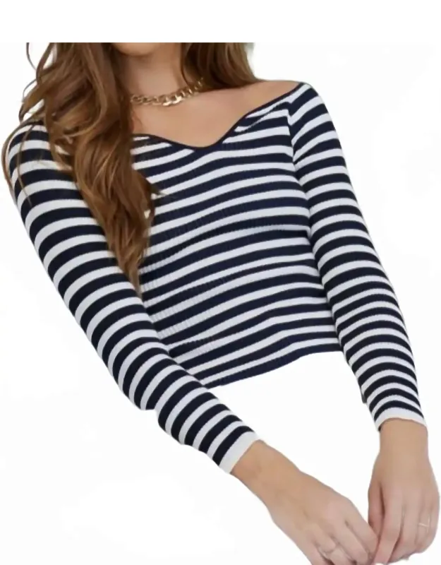 Marlow Off Shoulder Sweater In Strip