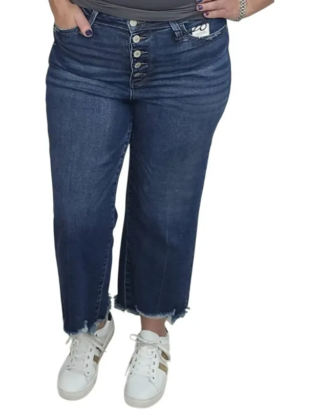 High Waist Button Fly Distressed Hem Crop Jeans