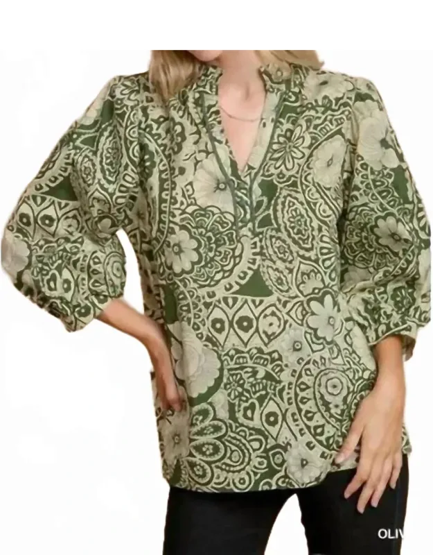 Paisley Button Down V Neck Blouse
