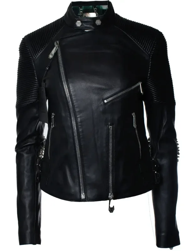 Leather Biker Jacket With Studs