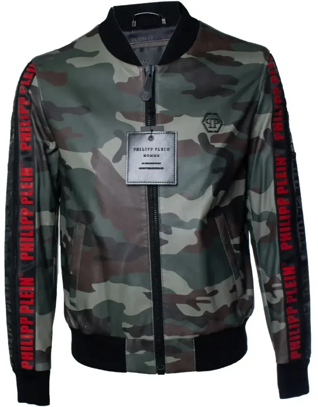 Camo Leather Bomber Jacket