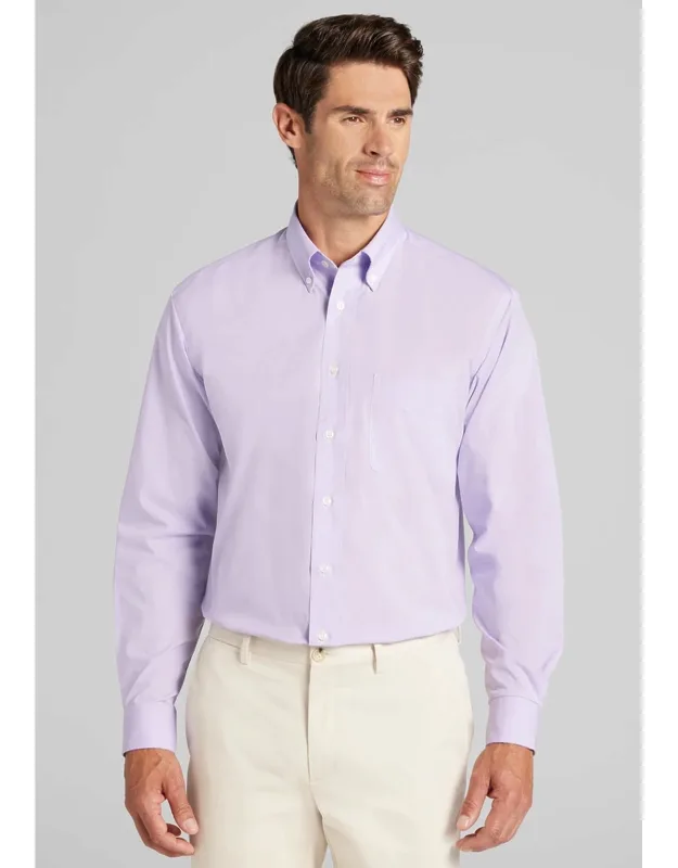 Traditional Fit 4-way Stretch Button-down Collar Micro Houndstooth Dress Shirt
