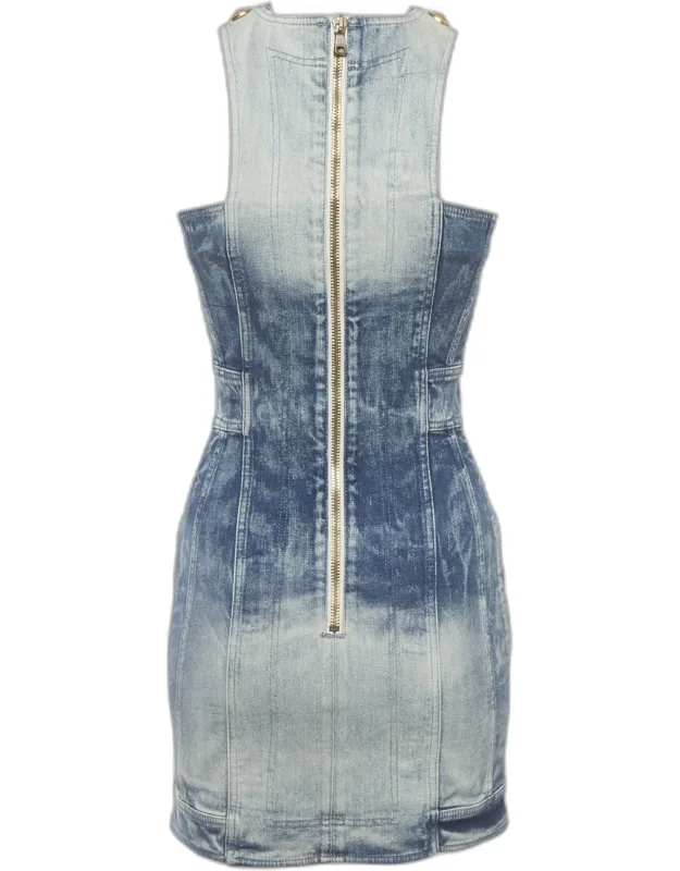Faded Denim Double Breasted Mini Dress