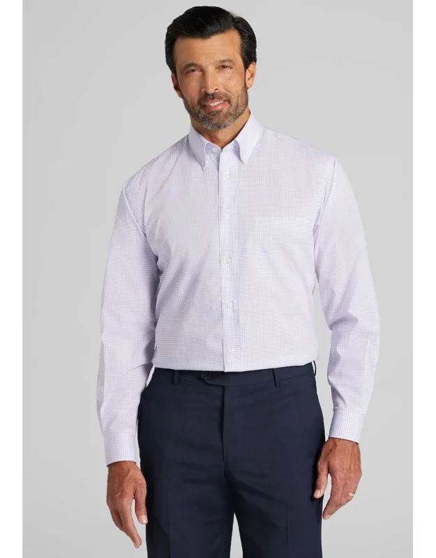 Traditional Fit 4-way Stretch Button-down Collar Mini Plaid Dress Shirt