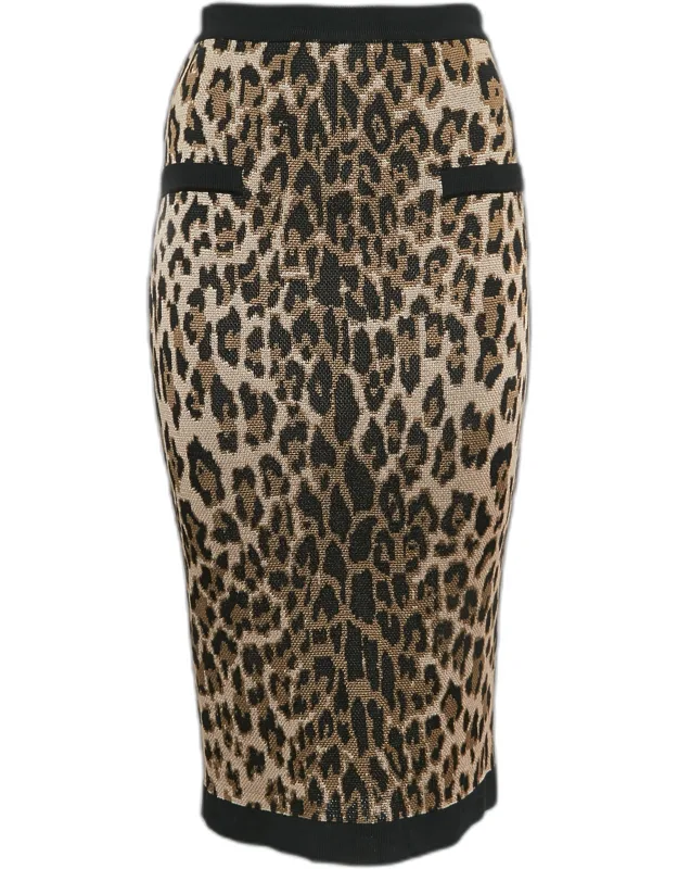 Leopard Jacquard Pencil Skirt