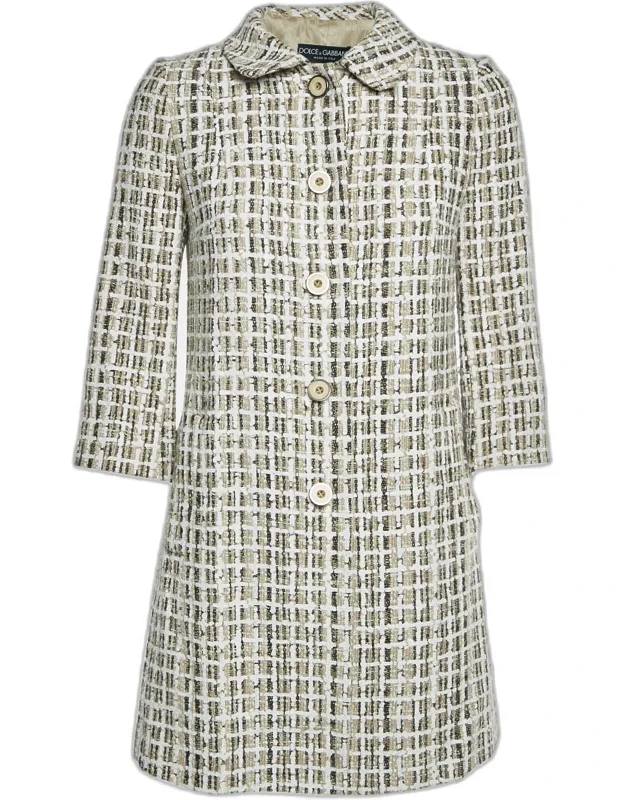 Plaid Tweed Mid Length Coat