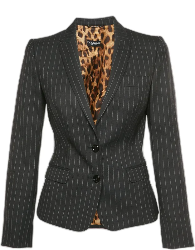 Charcoal Grey Stripe Wool Blend Blazer
