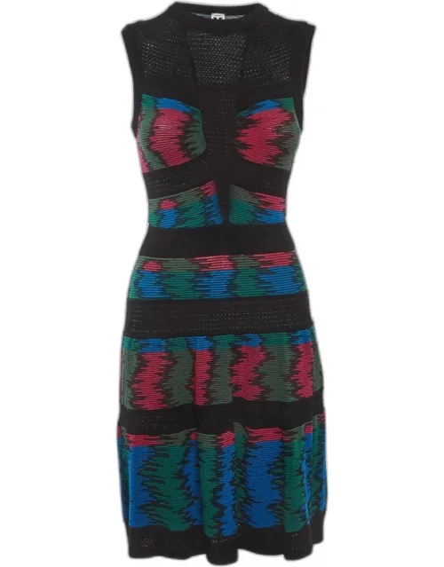 Multicolor Jacquard Knit Mesh Detail Mini Dress