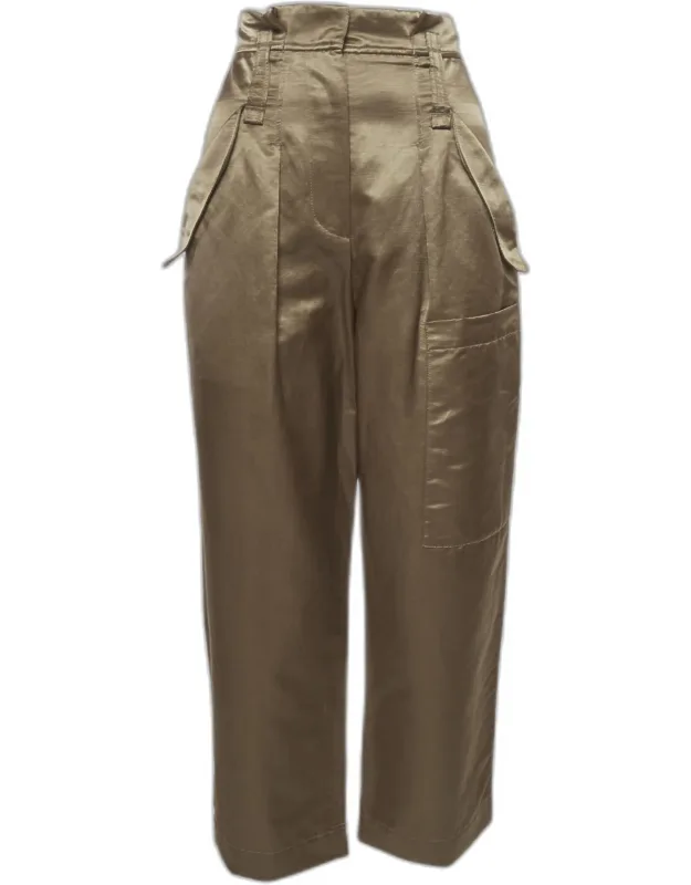 Gold Satin Cropped Cargo Pants