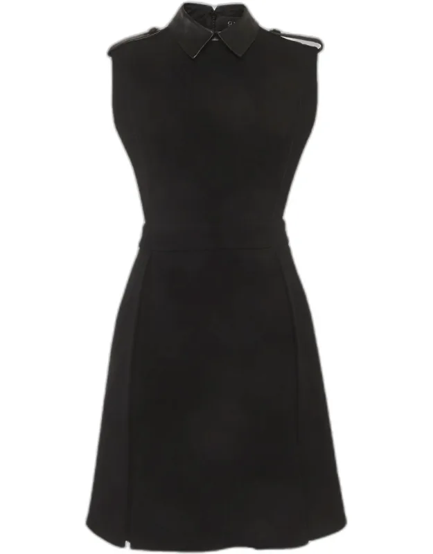 Stretch Crepe Leather Trim Sleeveless Mini Dress