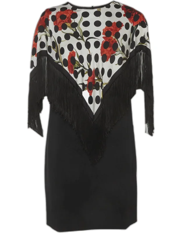 Polka Dot Silk And Crepe Fringed Mini Dress