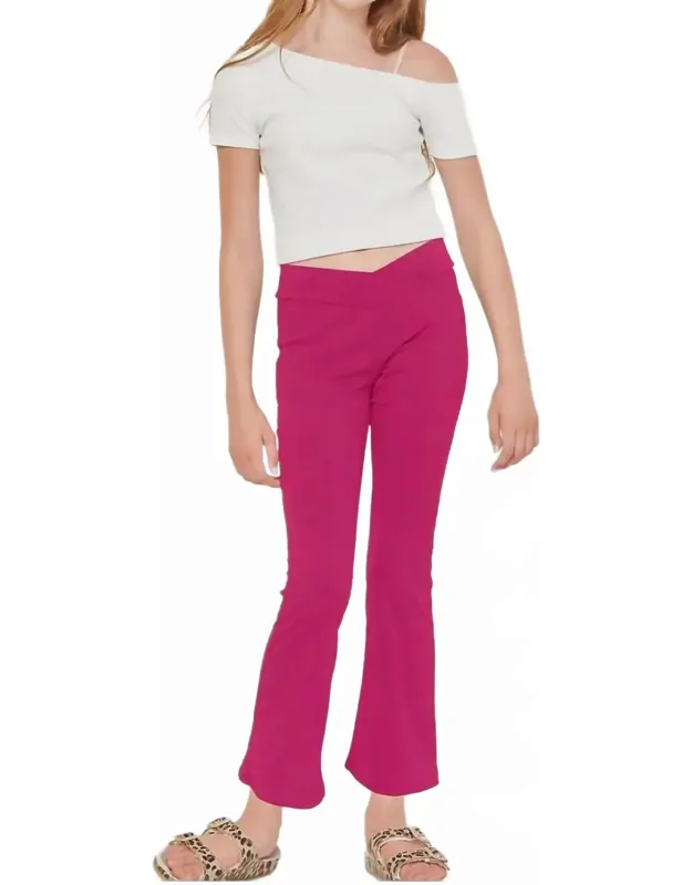 Crossover Waist Ribbed Flare Pants