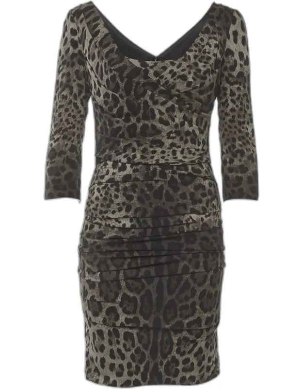 Leopard Print Silk Ruche Mini Dress