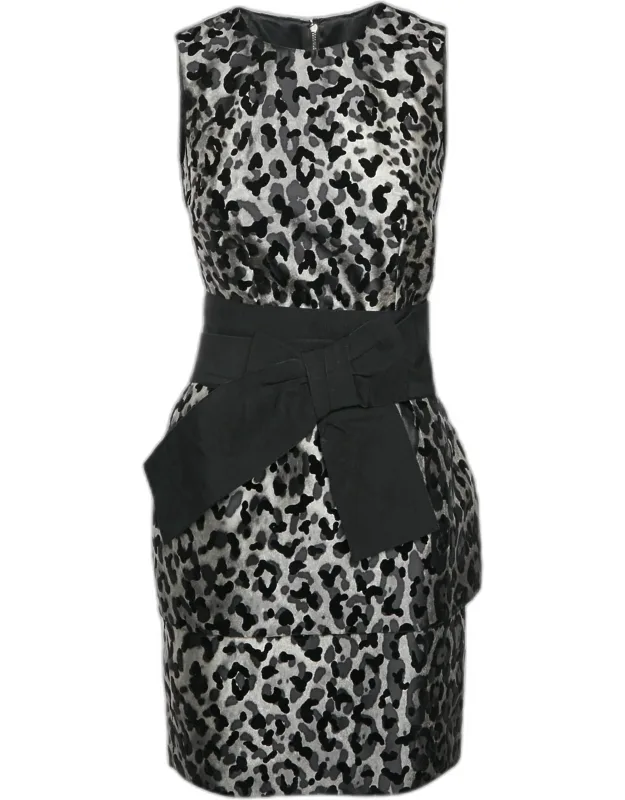Monochrome Leopard Print Silk Blend Mini Sheath Dress