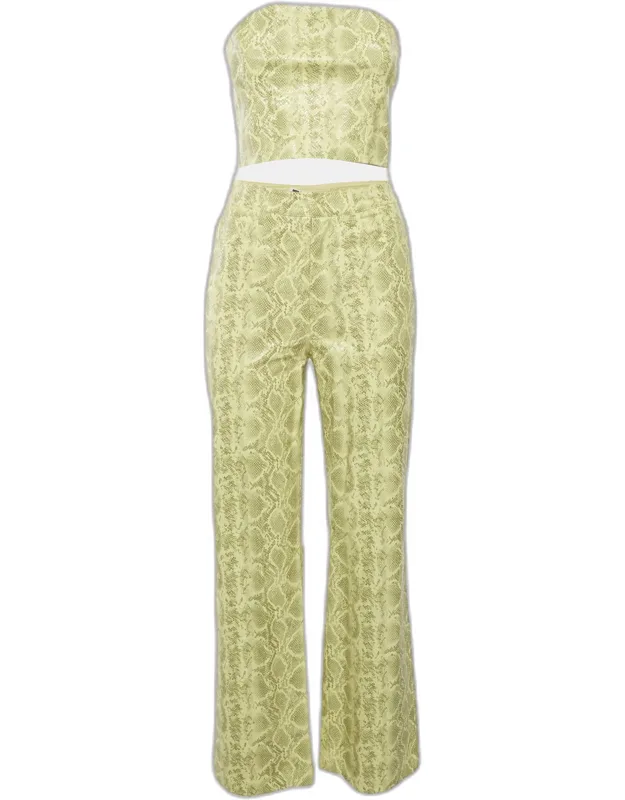 Snakeskin Print Synthetic Leather Pant Set