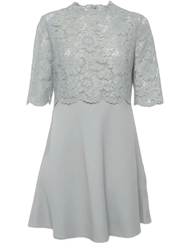 Lace And Crepe Zip Up Mini Dress