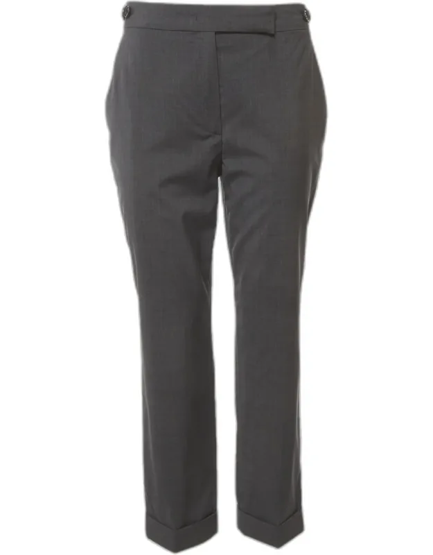 Wool Button-tab Waist Straight Fit Trousers