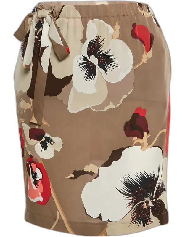Vintage Floral Print Silk Crepe Skirt