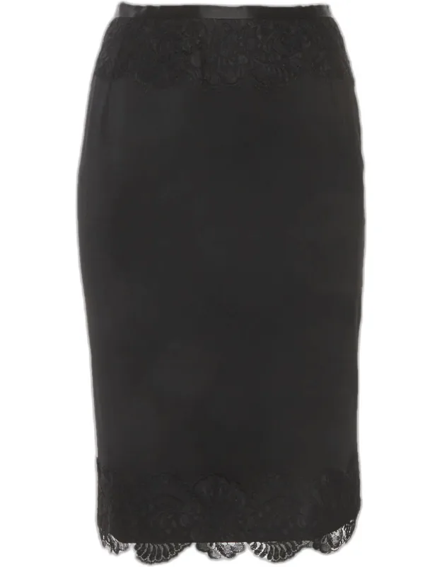 Wool Blend Lace Trim Pencil Skirt