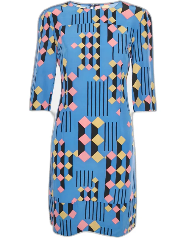 Geometric Print Crepe Shift Midi Dress