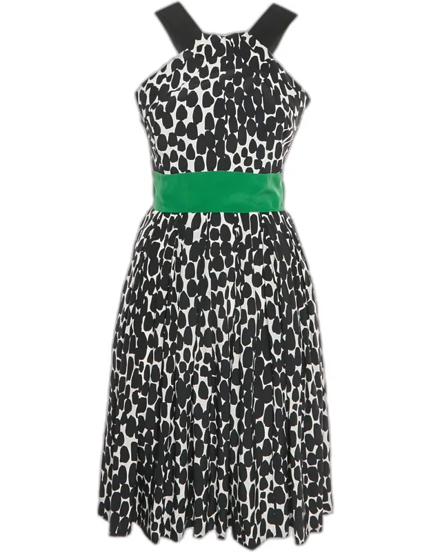 Abstract Print Silk Flared Midi Dress