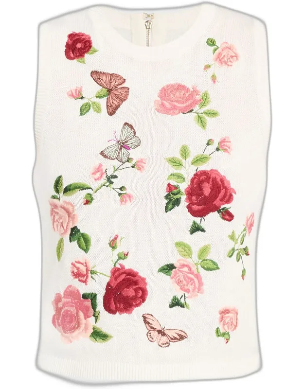 Embroidered Rib-knit Tank Top