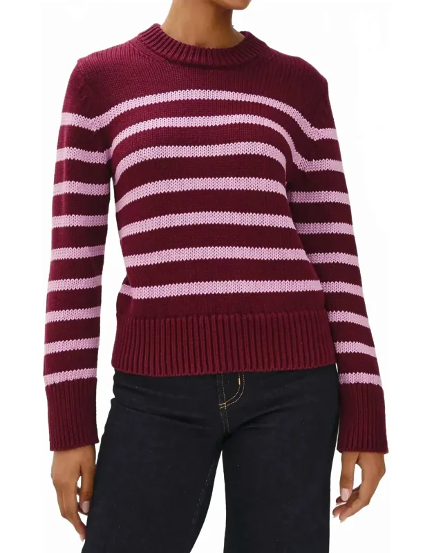 Alise Knit Sweater In Stripe With Ribbed Cuffs And Collar