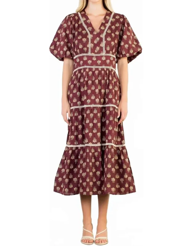 Puff Sleeve Tiered Print Dress