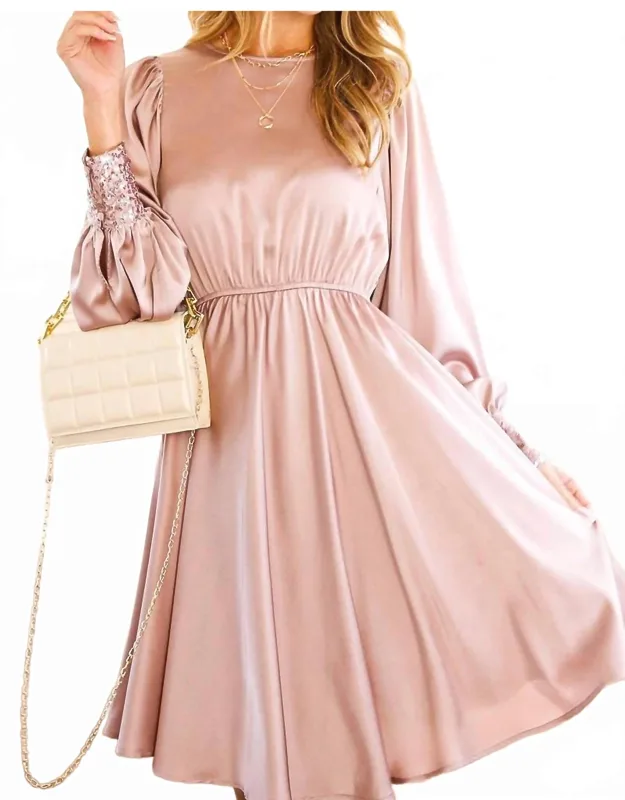 Satin Long Sleeve Midi Dress