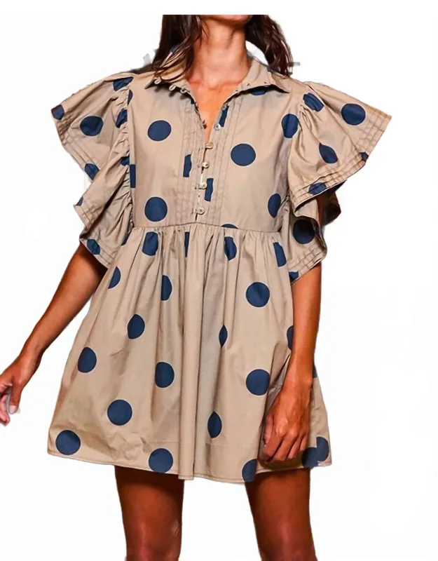 Ruffle Sleeve Pintuck Detail Polka Dot Mini Dress
