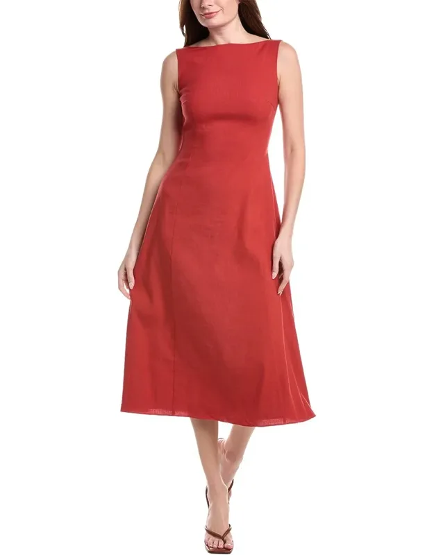 Sleeveless Boatneck Linen-blend Dress