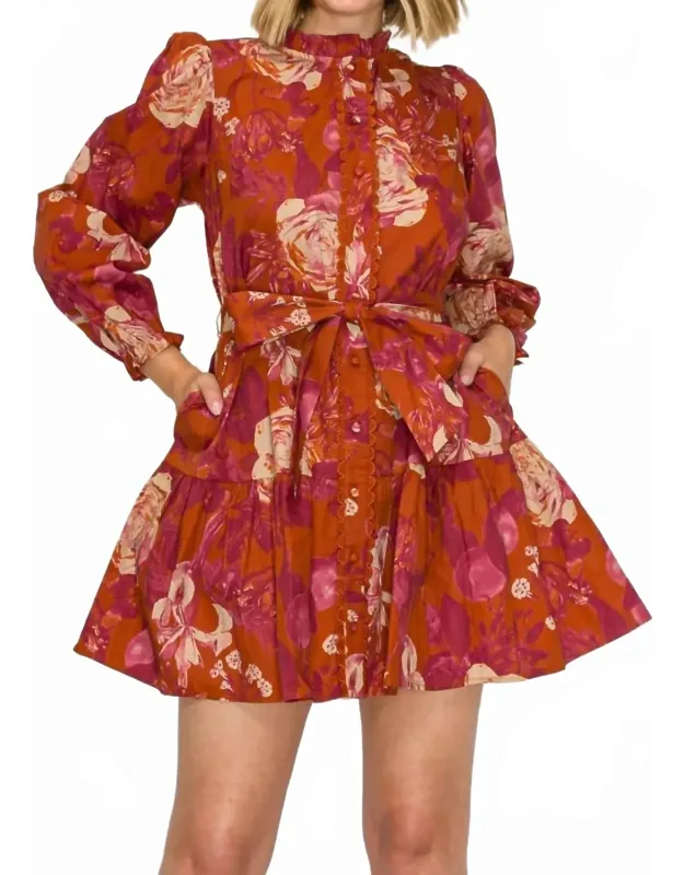 Rustic Rose Print Mini Dress