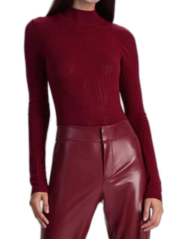 Pointelle Long Sleeve Mock Neck Top