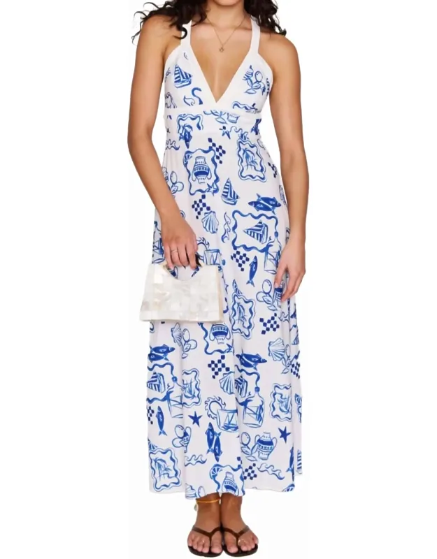 Summer Cotton Blend Halter Neck Midi Dress