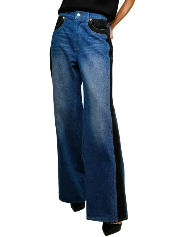 Two Tone Panel Wide Leg Jeans
