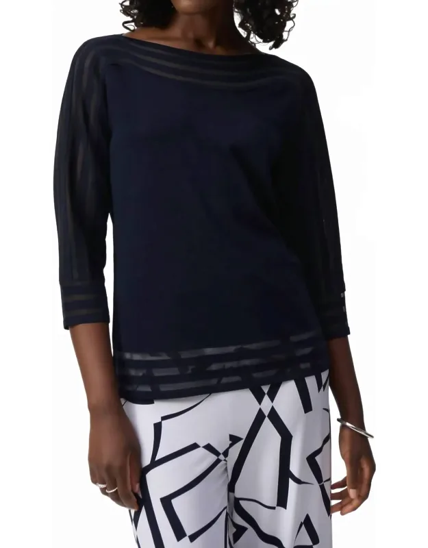 Sweater Knit Pullover With Mesh Stripe Detail