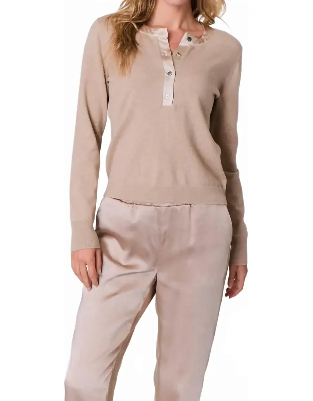 Satin Trimmed Henley Top