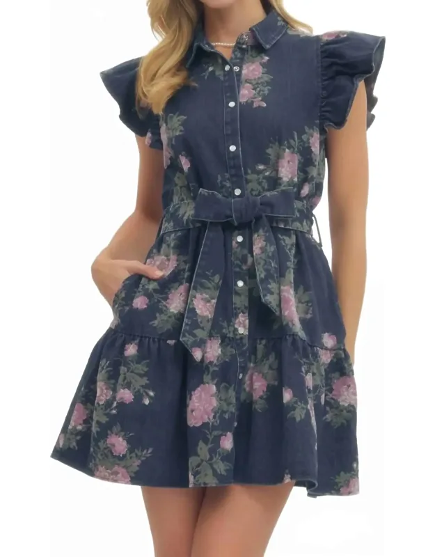 Floral Print Ruffle Sleeve Mini Dress