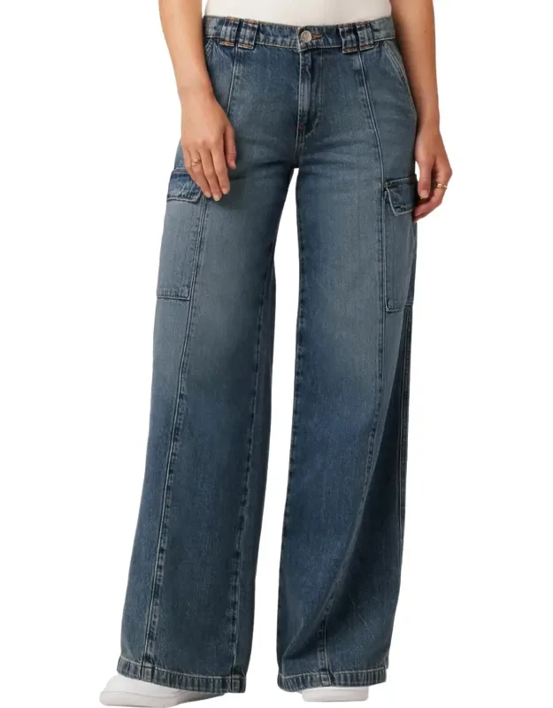 Mid Rise Utility Wide Leg Cargo Jeans