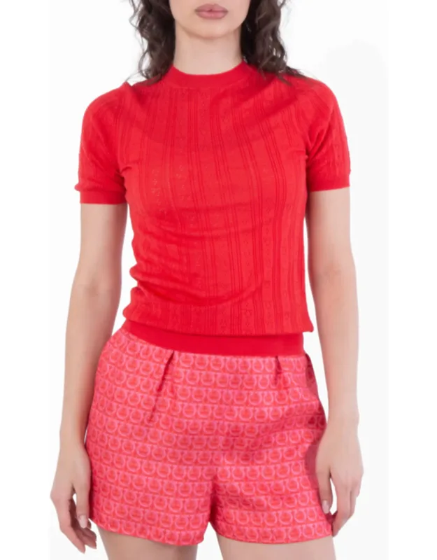 Short-sleeved Gancini Motif Knit Top