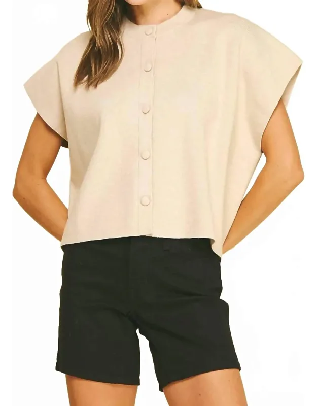 Button Down Cap Sleeve Sweater