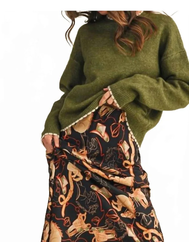 Contrast Knit Scalloped Edge Sweater