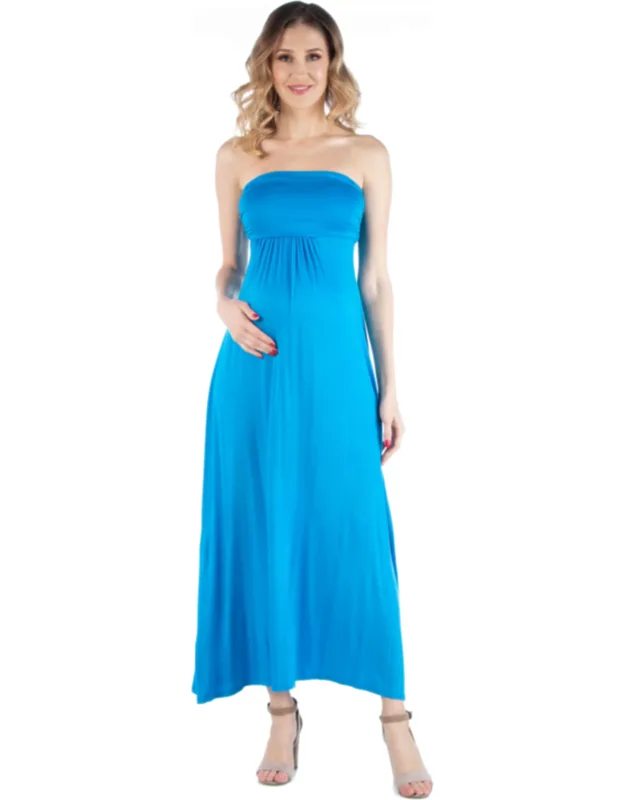 Strapless Empire Waist Ruched Detail Pleated Maxi Dress - Soft Stretch Fabric, Machine Washable