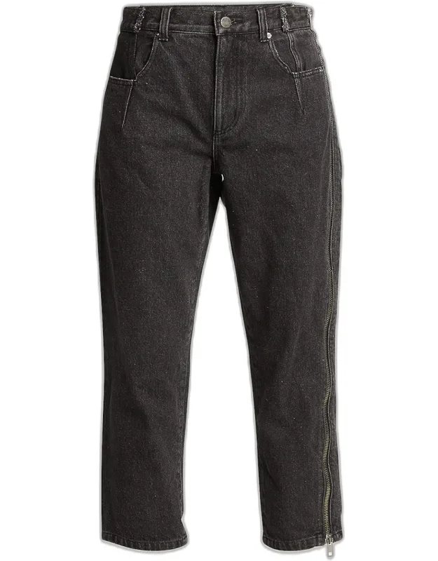 Cropped Straight-leg Jeans With Side Zipper Detail