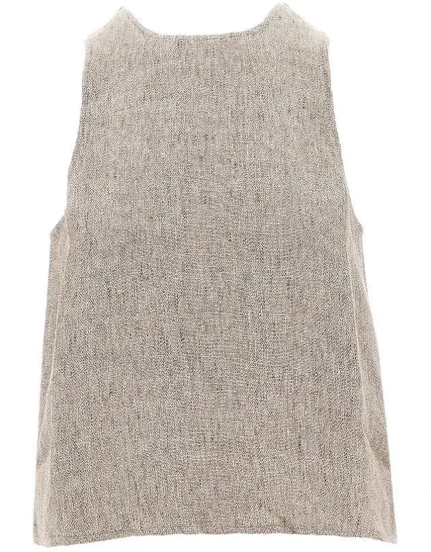 Linen Top With Faux Leather Detail
