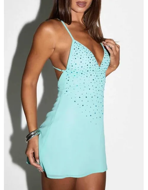 Margherita Diamante Detail Crossover Back Mini Dress