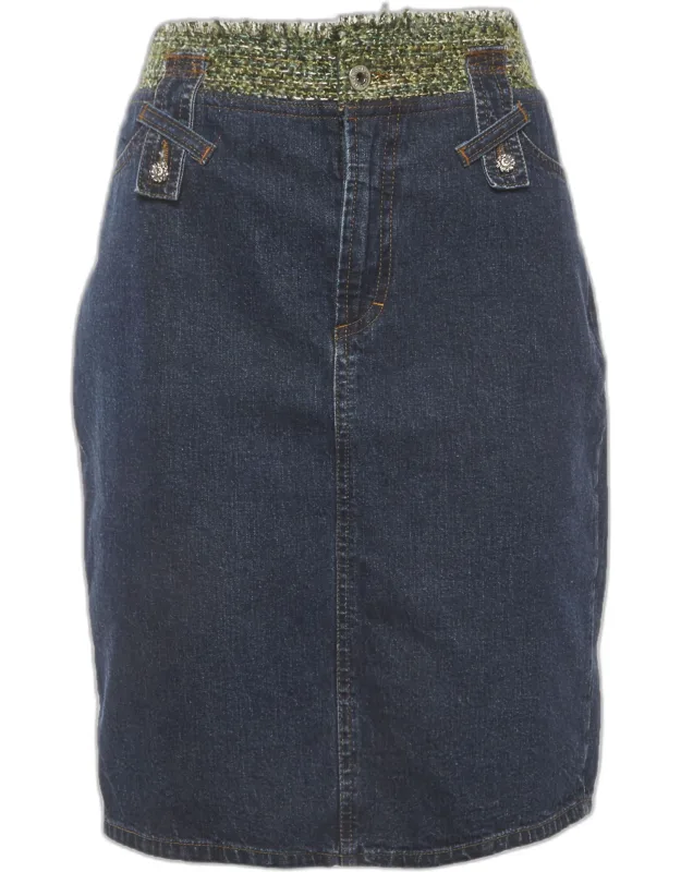 Denim And Tweed High Waist Pencil Skirt